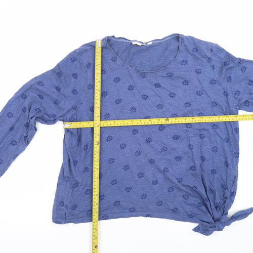 Fat Face Women's Blue Floral Tie Hem Long Sleeve Cotton Top Size 16