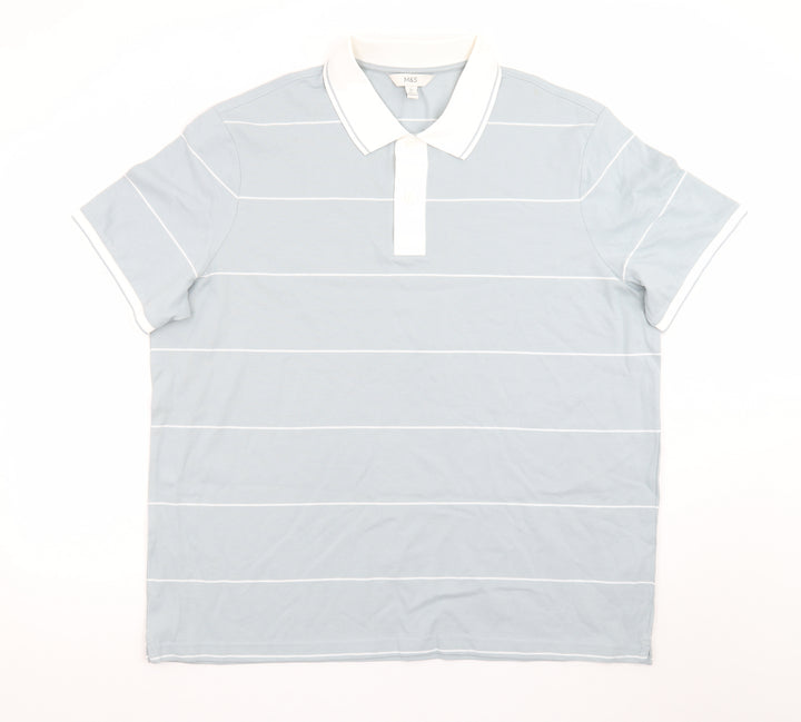 Marks and Spencer Men's Blue Striped 2XL Polo Shirt Regular Fit