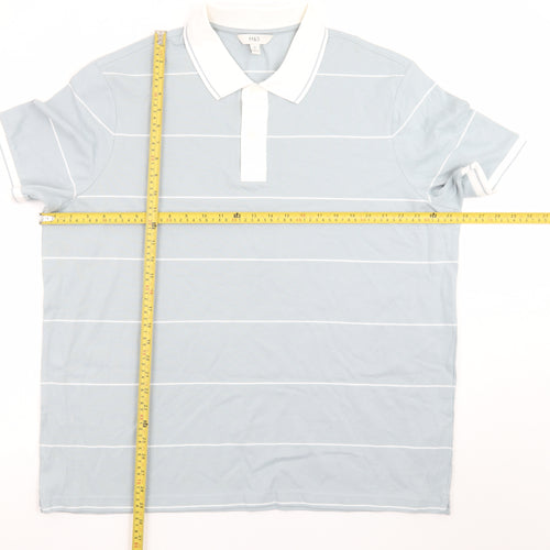 Marks and Spencer Men's Blue Striped 2XL Polo Shirt Regular Fit