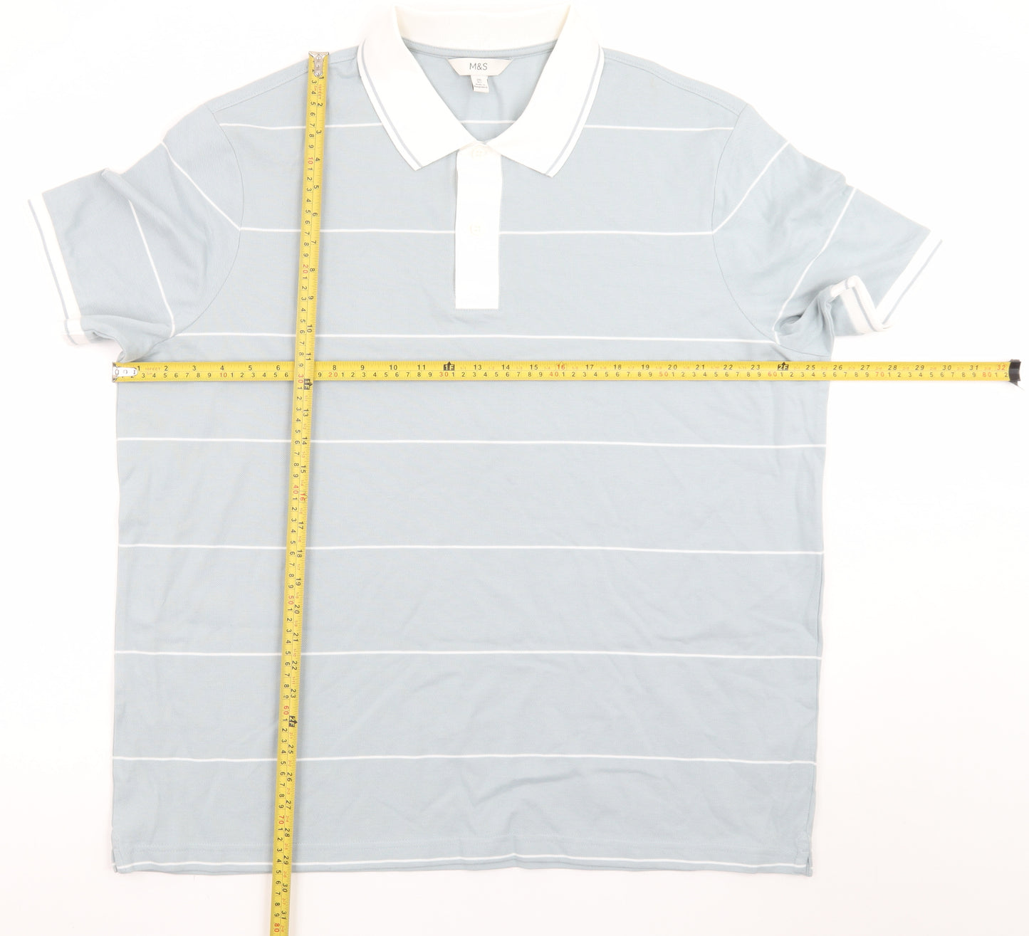 Marks and Spencer Men's Blue Striped 2XL Polo Shirt Regular Fit