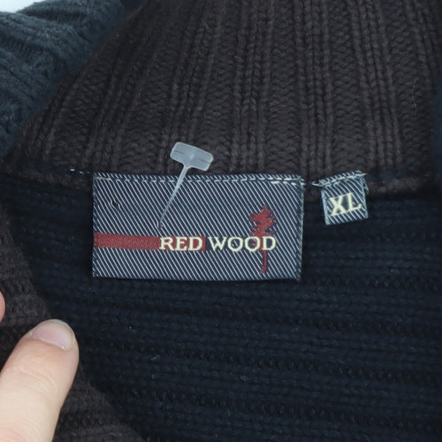 Red Wood Men's Black XL Full Zip High Neck Knit Jumper