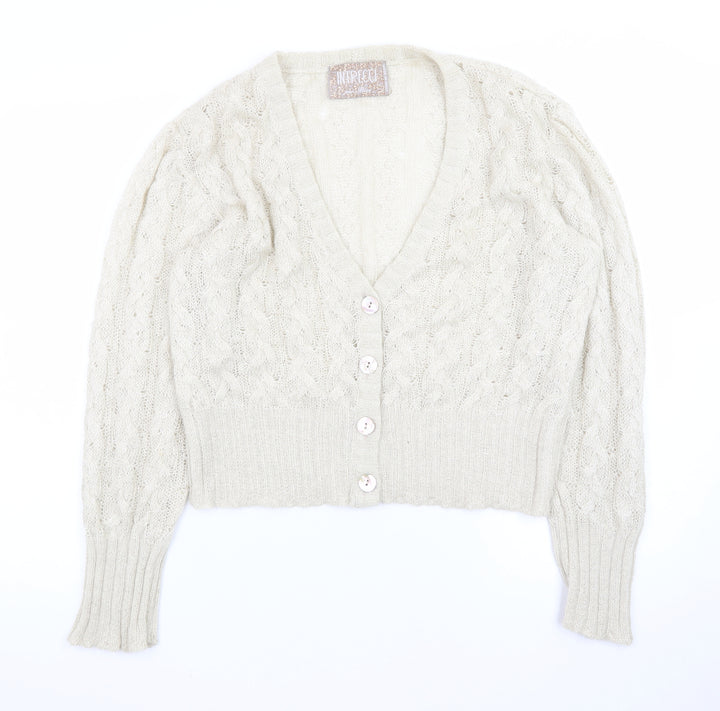 INTRECCI Women Ivory Mohair Blend Cable Knit Cardigan L