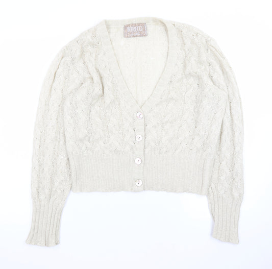 INTRECCI Women Ivory Mohair Blend Cable Knit Cardigan L