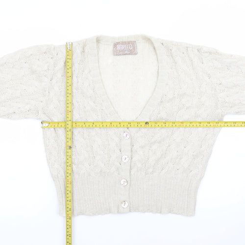 INTRECCI Women Ivory Mohair Blend Cable Knit Cardigan L