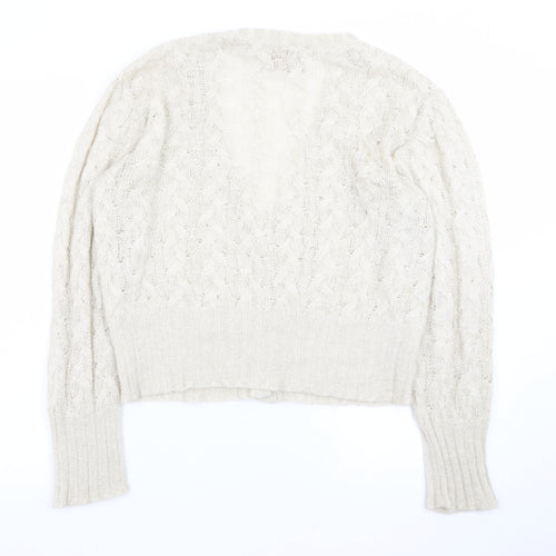 INTRECCI Women Ivory Mohair Blend Cable Knit Cardigan L