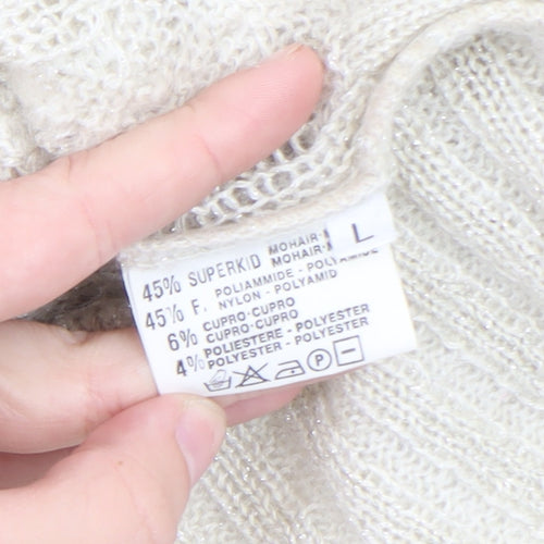 INTRECCI Women Ivory Mohair Blend Cable Knit Cardigan L