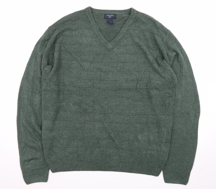 Dockers Men Green Acrylic V-Neck Pullover Jumper Size L