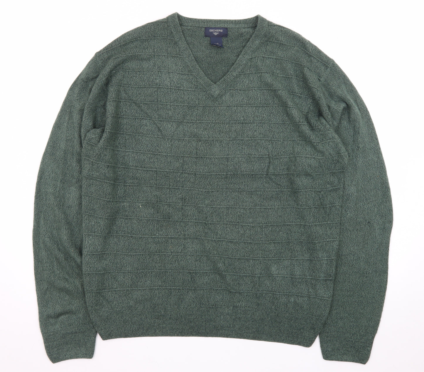 Dockers Men Green Acrylic V-Neck Pullover Jumper Size L