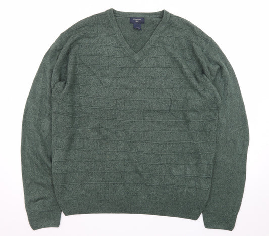 Dockers Men Green Acrylic V-Neck Pullover Jumper Size L