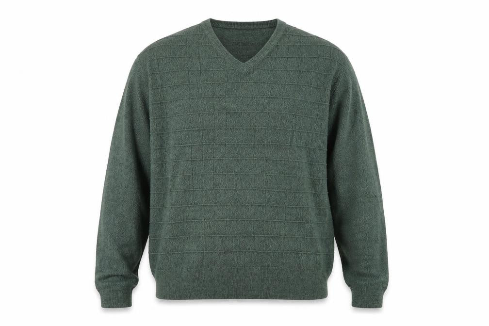 Front view of Dockers Men Green Acrylic V-Neck jumper, size L