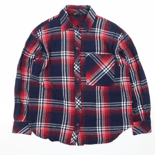 Stradivarius Mens Red Plaid Flannel Button-Up Shirt Size S