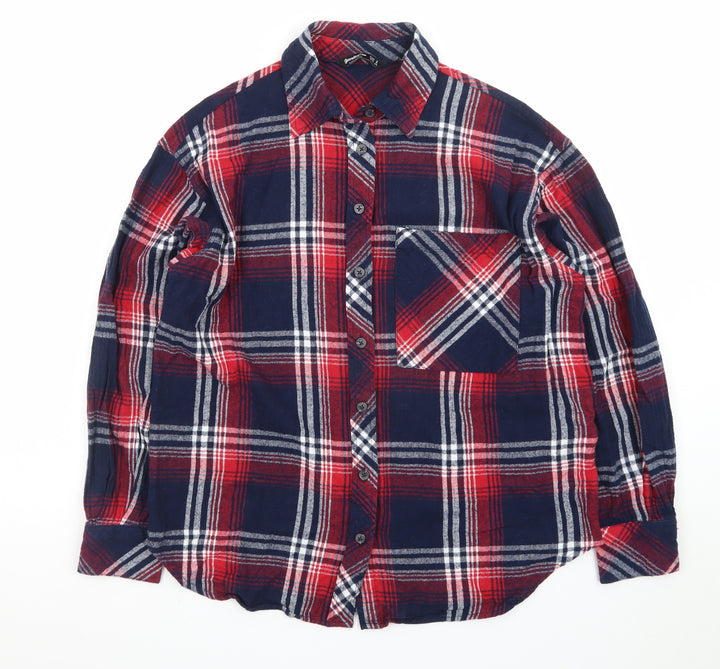 Stradivarius Mens Red Plaid Flannel Button-Up Shirt Size S