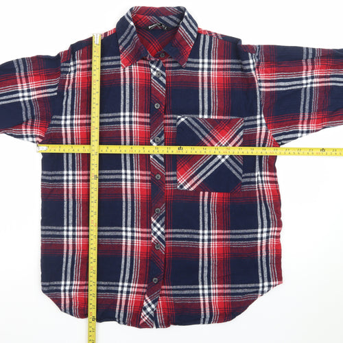 Stradivarius Mens Red Plaid Flannel Button-Up Shirt Size S