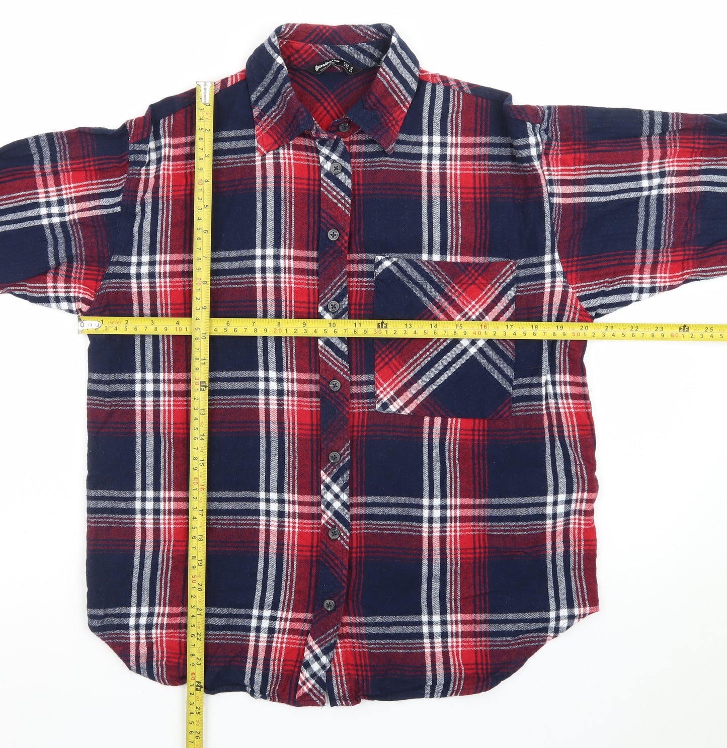 Stradivarius Mens Red Plaid Flannel Button-Up Shirt Size S