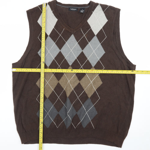 Van Heusen Men's Brown Argyle Cotton Sweater Vest XL