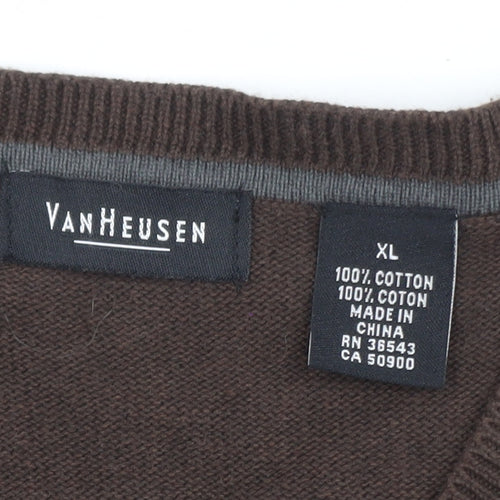 Van Heusen Men's Brown Argyle Cotton Sweater Vest XL
