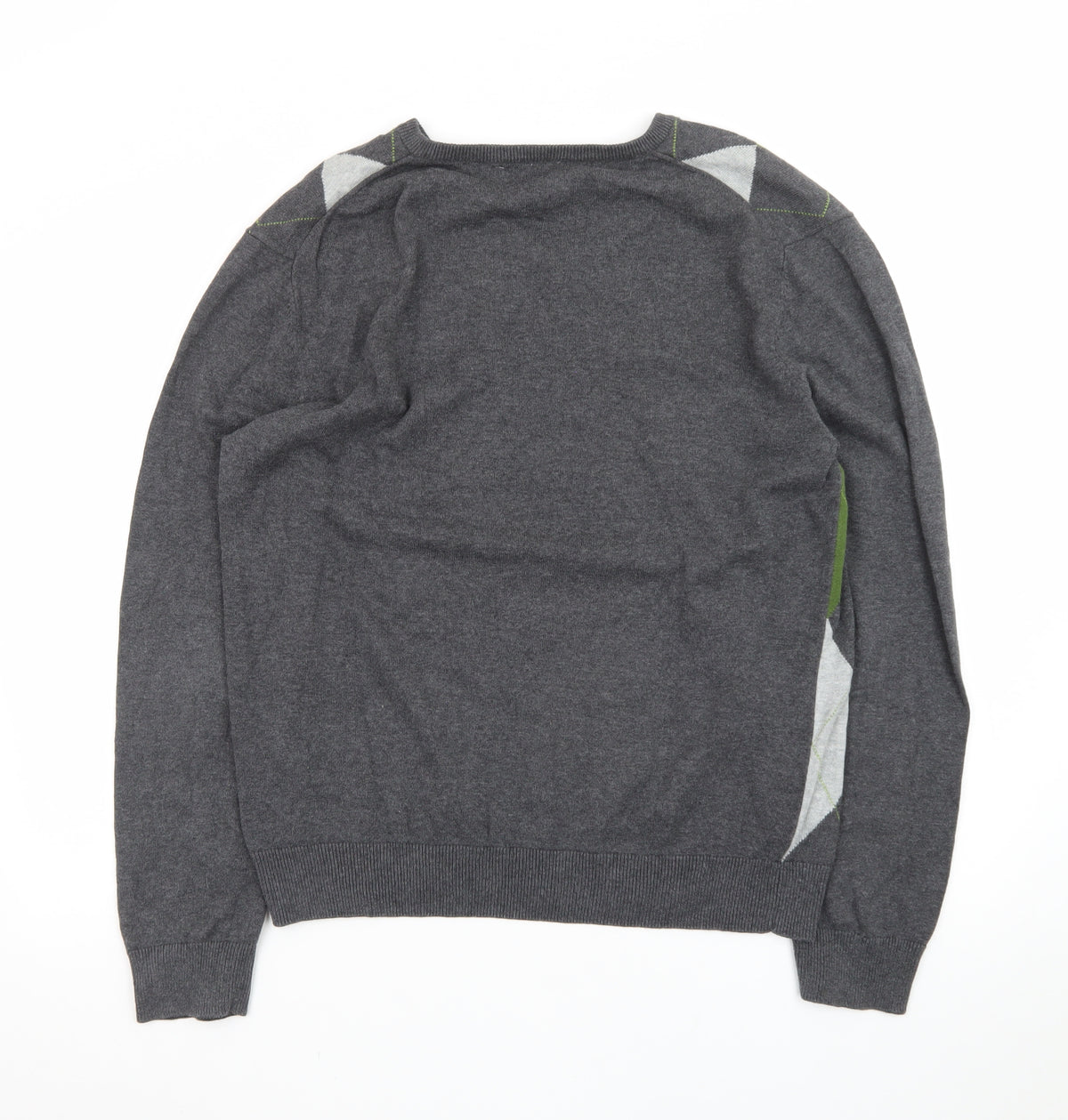 Brand and care label for Le Château Men’s Grey Argyle V-Neck Knit jumper L