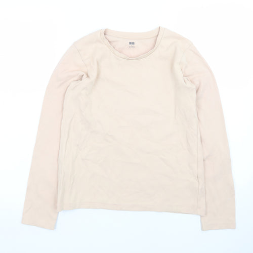 Uniqlo Women's Beige Long Sleeve Cotton Stretch T-Shirt Size S