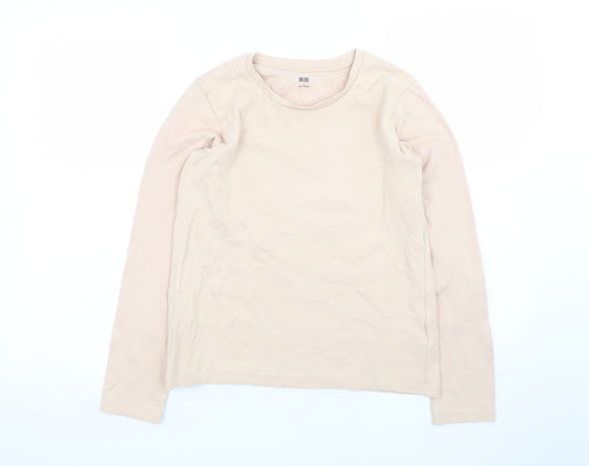 Uniqlo Women's Beige Long Sleeve Cotton Stretch T-Shirt Size S