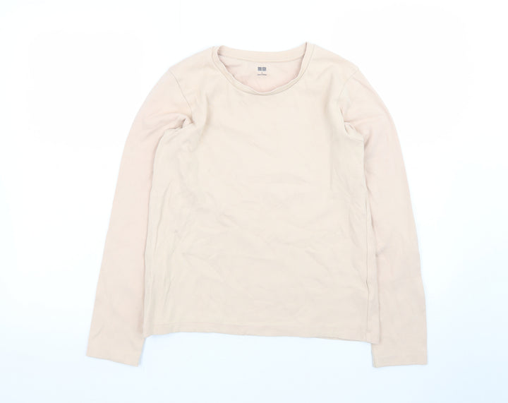 Uniqlo Women's Beige Long Sleeve Cotton Stretch T-Shirt Size S