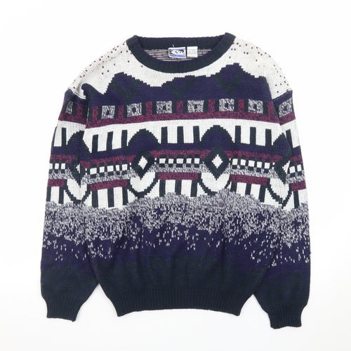 Todays News Mens Multicoloured M Geometric Chunky Knit 80s Jumper
