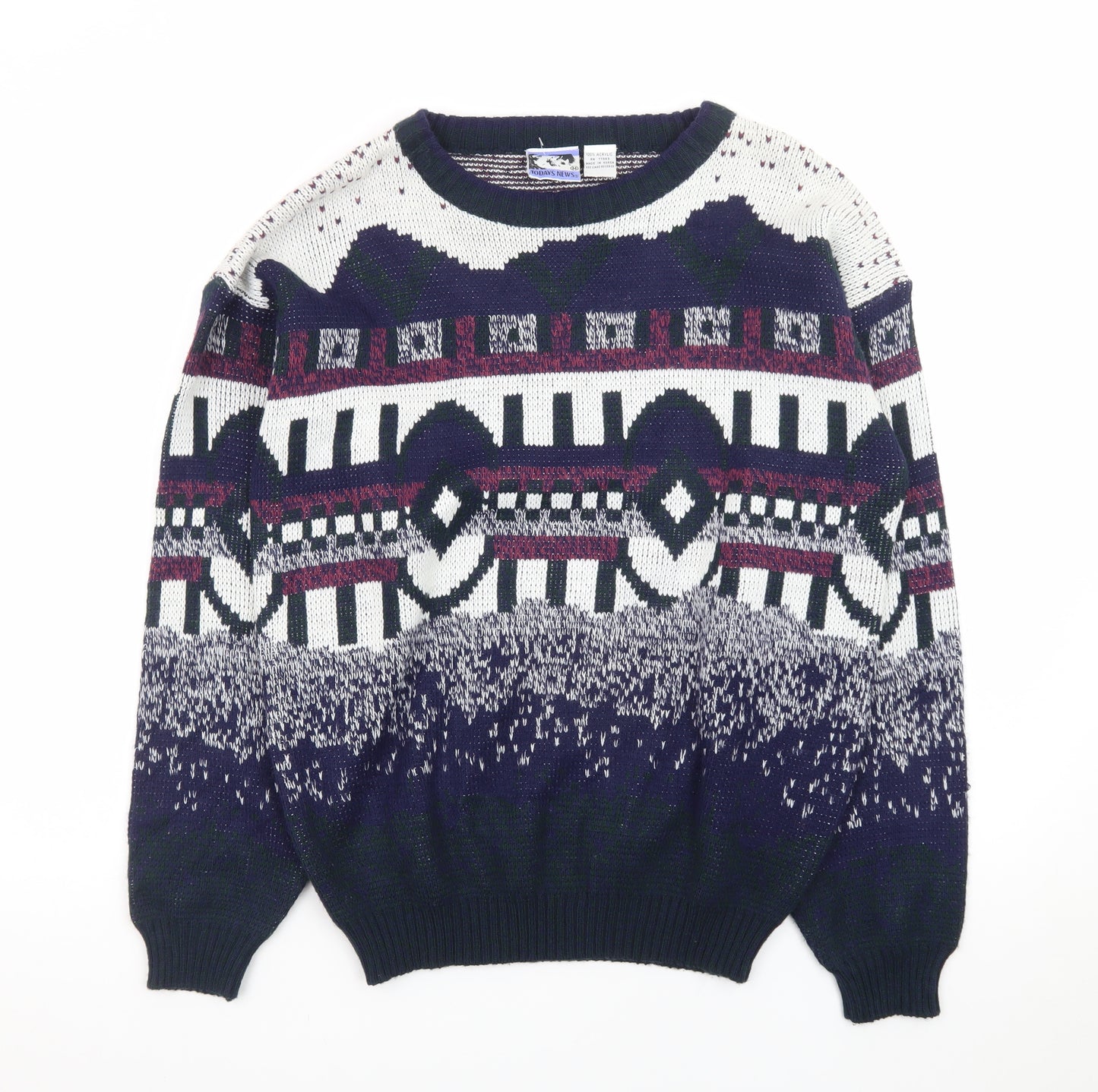 Todays News Mens Multicoloured M Geometric Chunky Knit 80s Jumper