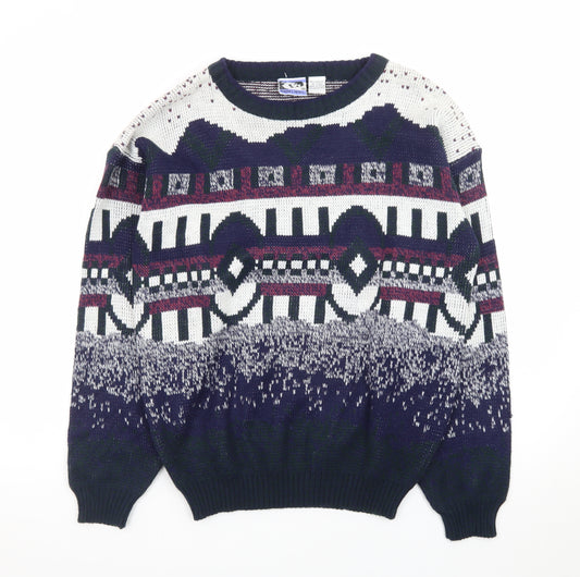Todays News Mens Multicoloured M Geometric Chunky Knit 80s Jumper