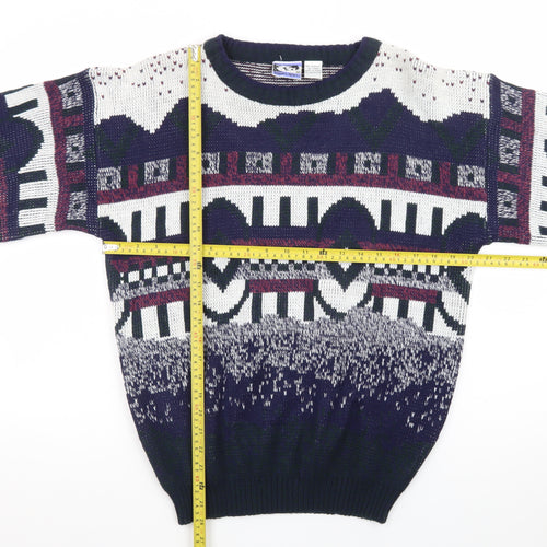 Todays News Mens Multicoloured M Geometric Chunky Knit 80s Jumper