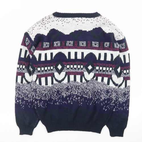 Todays News Mens Multicoloured M Geometric Chunky Knit 80s Jumper