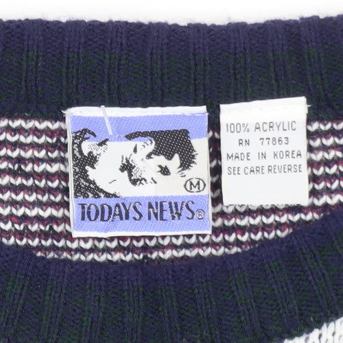 Todays News Mens Multicoloured M Geometric Chunky Knit 80s Jumper