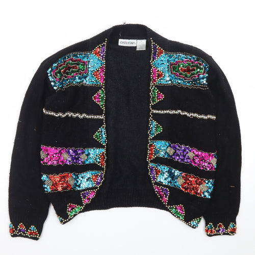 Cristina Women’s Black Beaded Sequin Silk Cardigan S Vintage