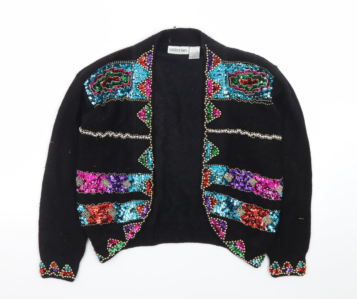 Cristina Women’s Black Beaded Sequin Silk Cardigan S Vintage