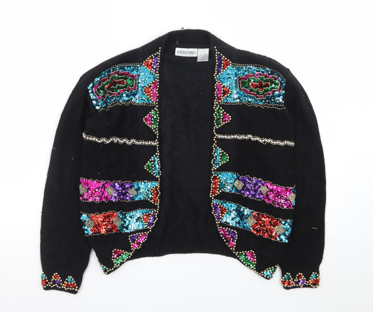 Cristina Women’s Black Beaded Sequin Silk Cardigan S Vintage