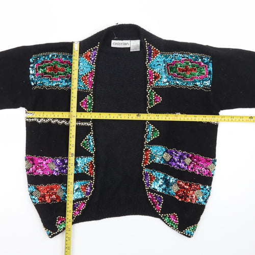 Cristina Women’s Black Beaded Sequin Silk Cardigan S Vintage