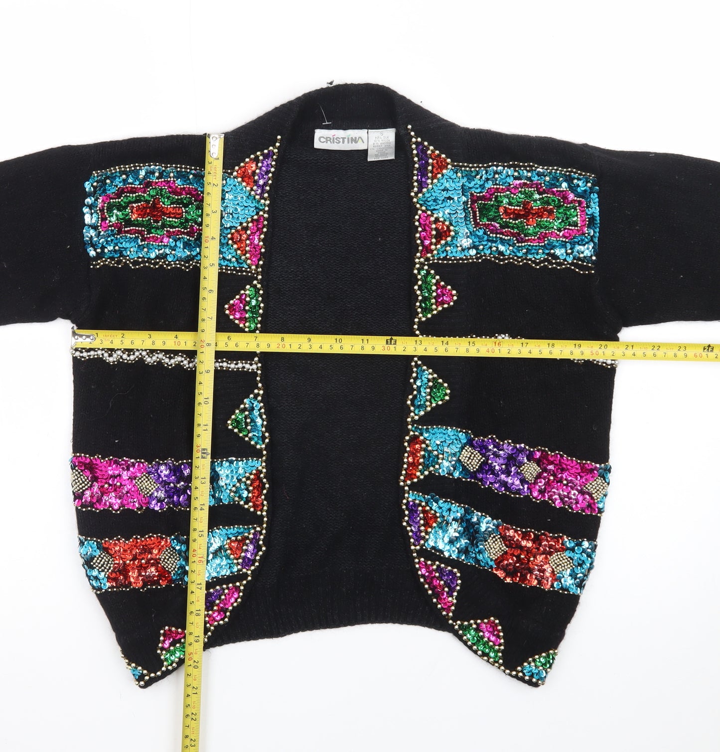 Cristina Women’s Black Beaded Sequin Silk Cardigan S Vintage