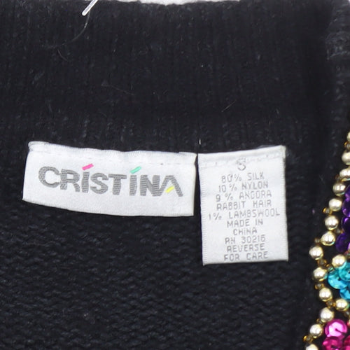 Cristina Women’s Black Beaded Sequin Silk Cardigan S Vintage