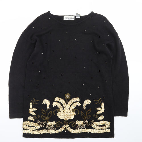 Trimmings Women's Black Sequin Embellished Knit Jumper Medium