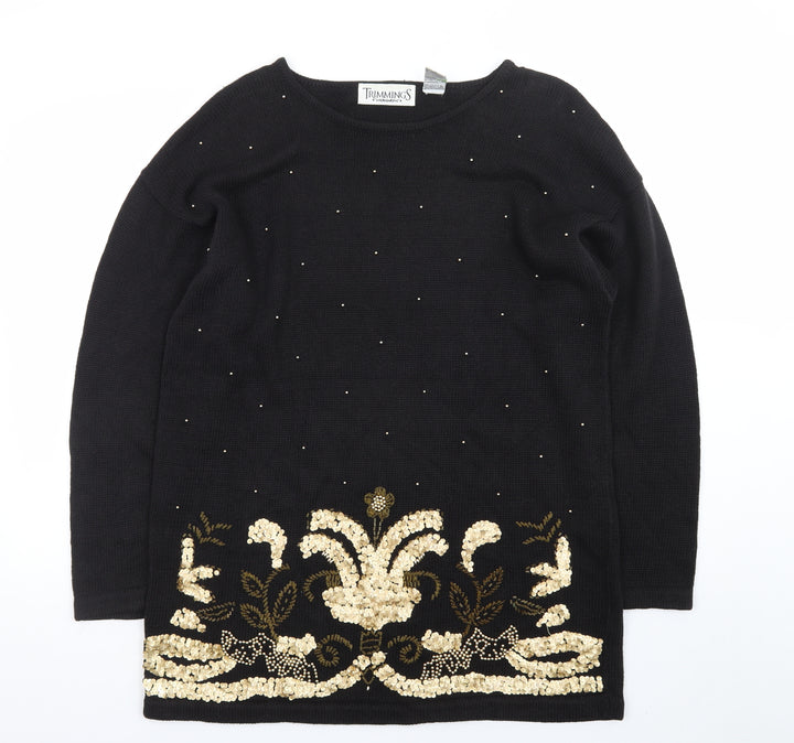 Trimmings Women's Black Sequin Embellished Knit Jumper Medium