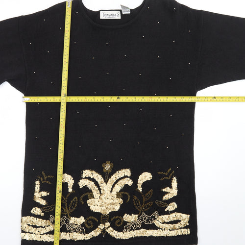 Trimmings Women's Black Sequin Embellished Knit Jumper Medium