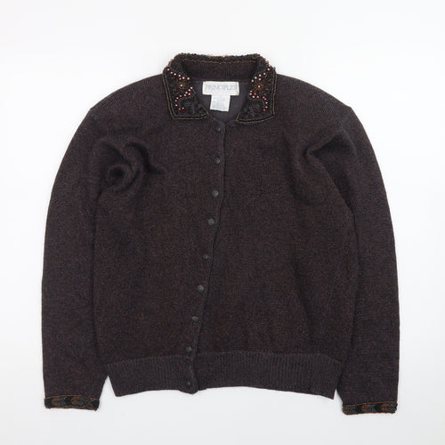 Principles Women’s Brown Beaded Collared Petite Cardigan M