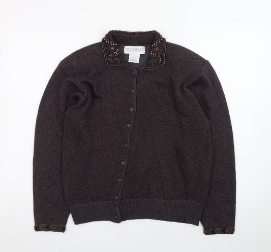 Principles Women’s Brown Beaded Collared Petite Cardigan M