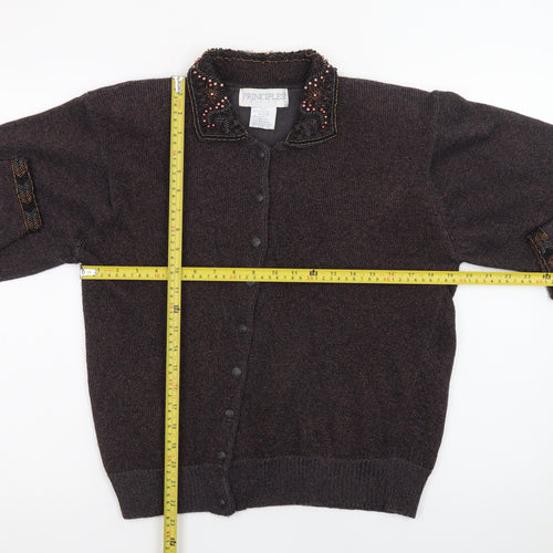 Principles Women’s Brown Beaded Collared Petite Cardigan M