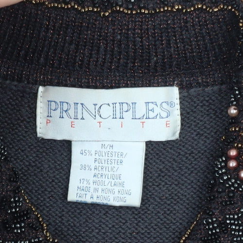 Principles Women’s Brown Beaded Collared Petite Cardigan M