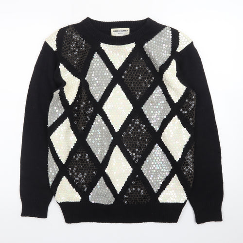 Alfred Dunner Women's Petite M Black Sequin Argyle Knit Jumper
