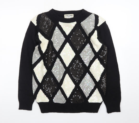 Alfred Dunner Women's Petite M Black Sequin Argyle Knit Jumper