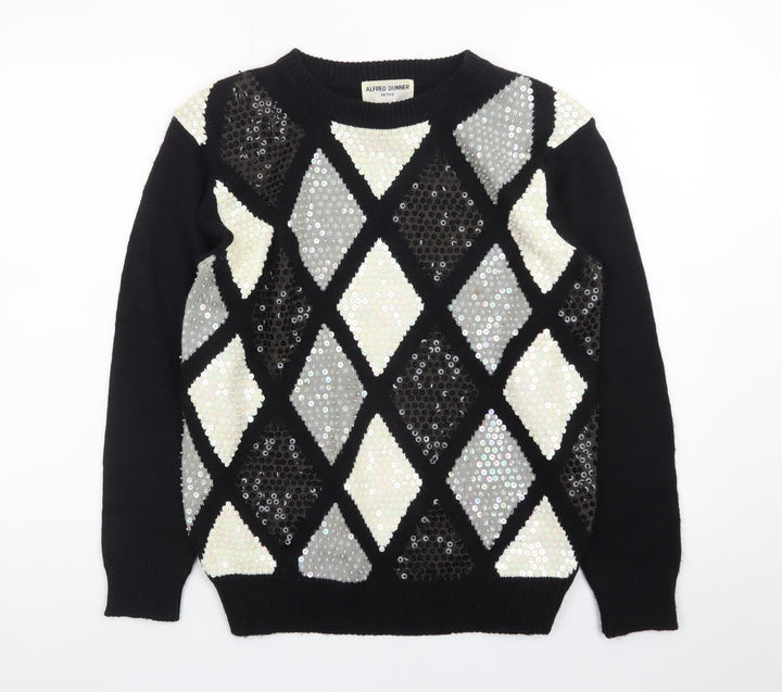 Alfred Dunner Women's Petite M Black Sequin Argyle Knit Jumper