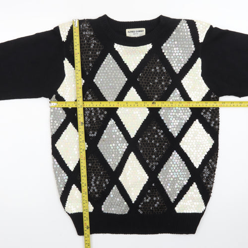 Alfred Dunner Women's Petite M Black Sequin Argyle Knit Jumper