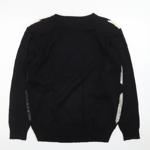 Alfred Dunner Women's Petite M Black Sequin Argyle Knit Jumper