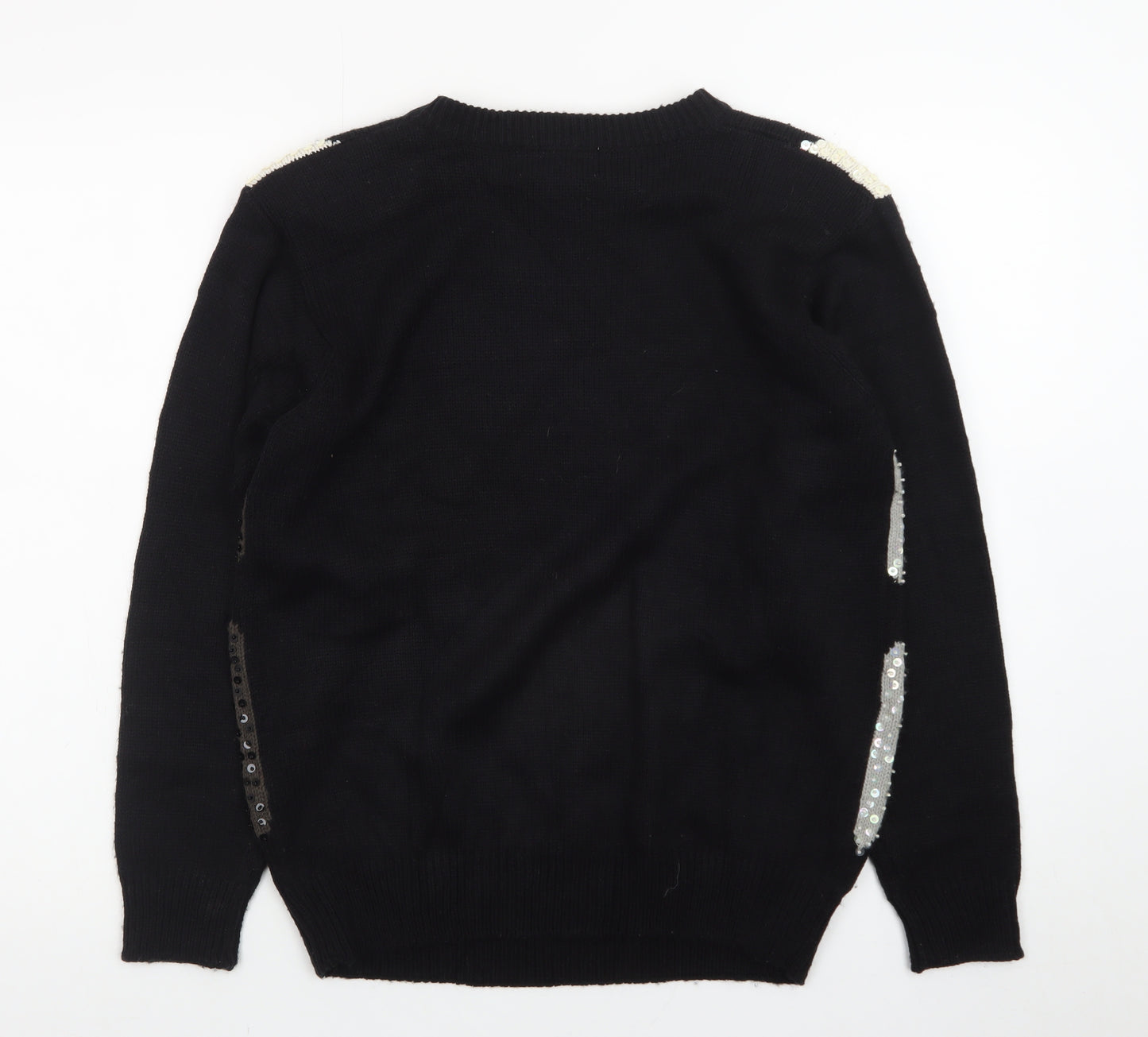 Alfred Dunner Women's Petite M Black Sequin Argyle Knit Jumper