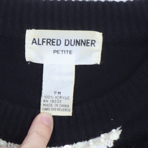 Alfred Dunner Women's Petite M Black Sequin Argyle Knit Jumper